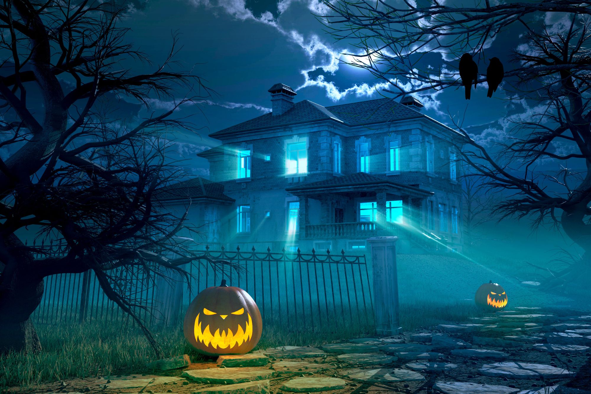 Image of a Haunted House with Jack-o-lanterns. How to navigate around your dating fears, gremlins, and goblins.