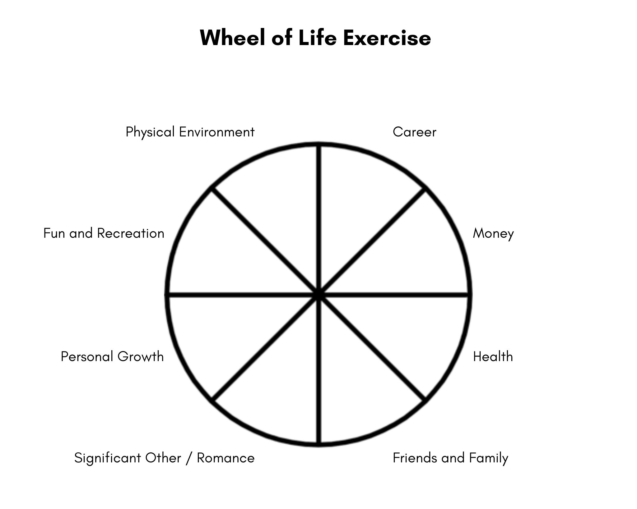 Image of the "Wheel of Life Exercise" to help improve your dating life.