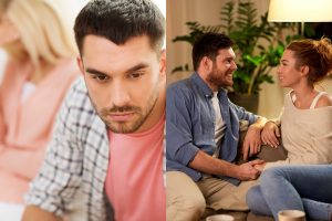 Before and after of a man in a bad relationship and then a good one.