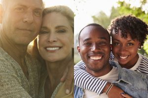 Two happy couples: 1 mature couple and 1 younger couple.