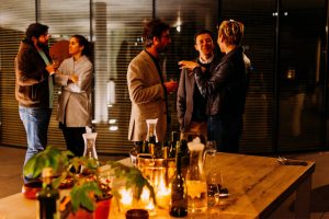 People gathered at a cocktail party.